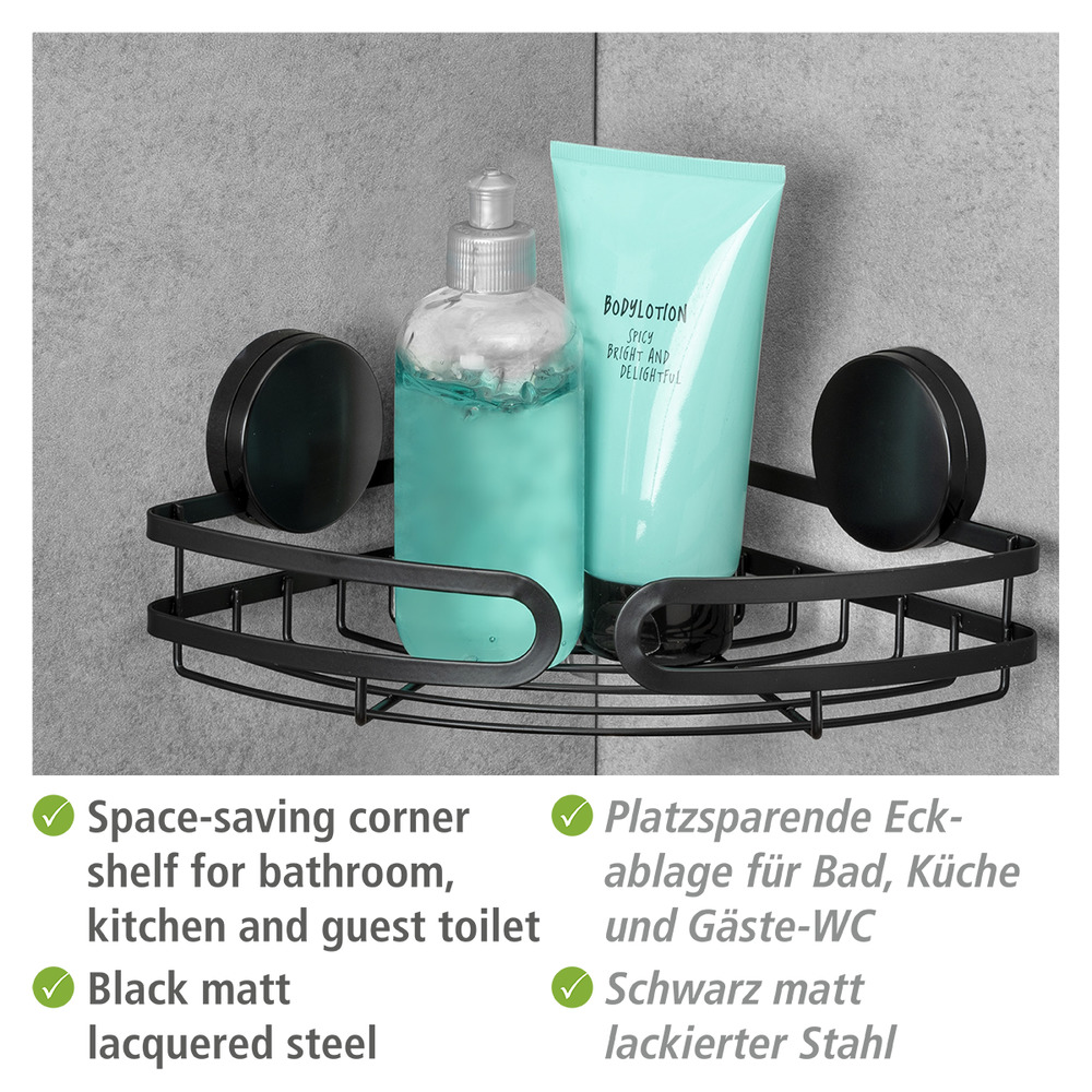 Etagère d'angle salle de bain, solution sans perçage, innovation "Static Loc Plus", Pavia, Noir  solution sans perçage, innovation "Static Loc Plus"