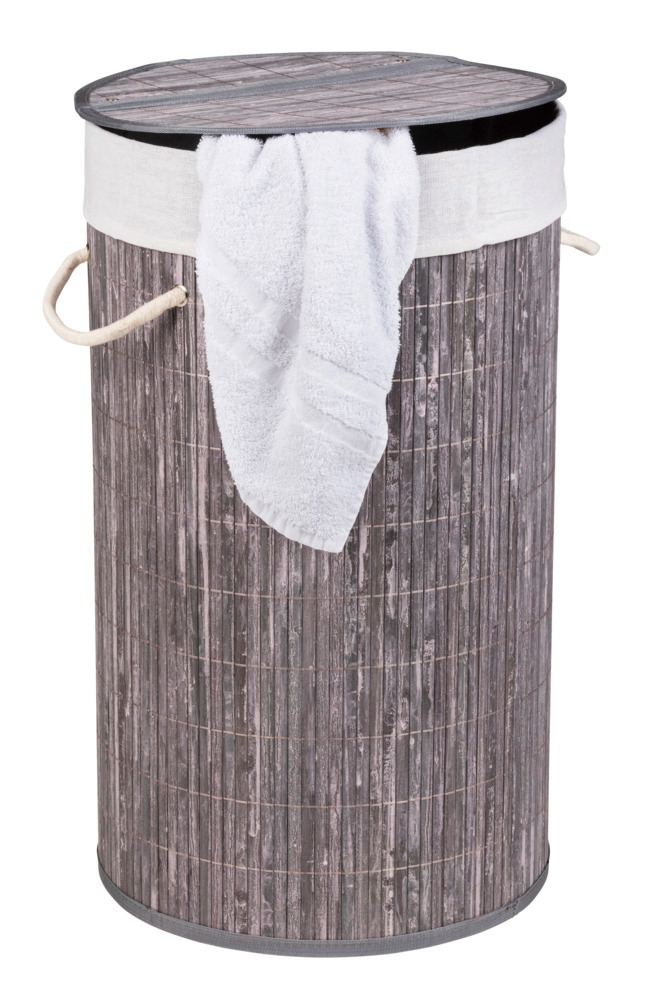 Panier à linge Bamboo rond gris  corbeille à linge, 55 l