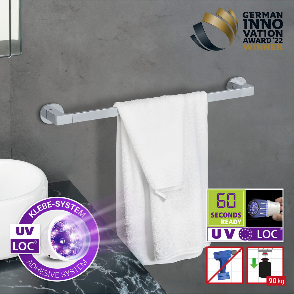 UV-Loc® Uno Maribor porte-serviettes de bain 60 cm  Fixation sans percer grâce à un système adhésif innovant