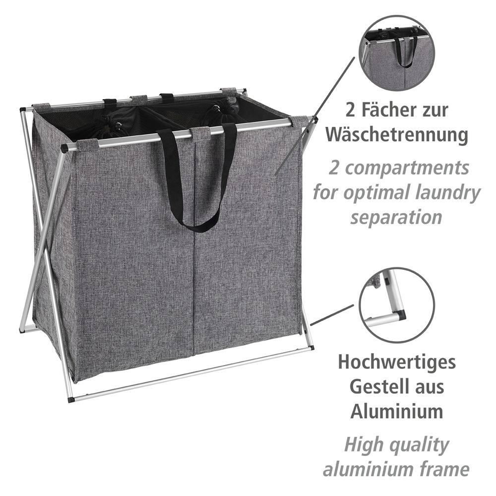 Panier à linge Duo gris chiné  Capacité : 120 litres