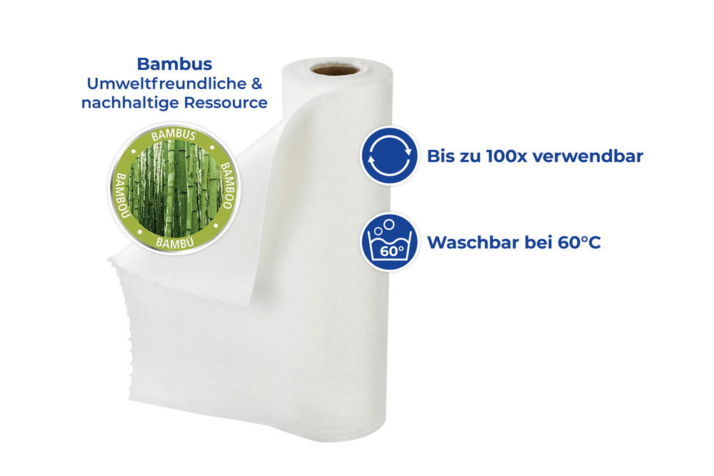 Papier de nettoyage en bambou  Rouleau de cuisine en bambou avec 20 lingettes