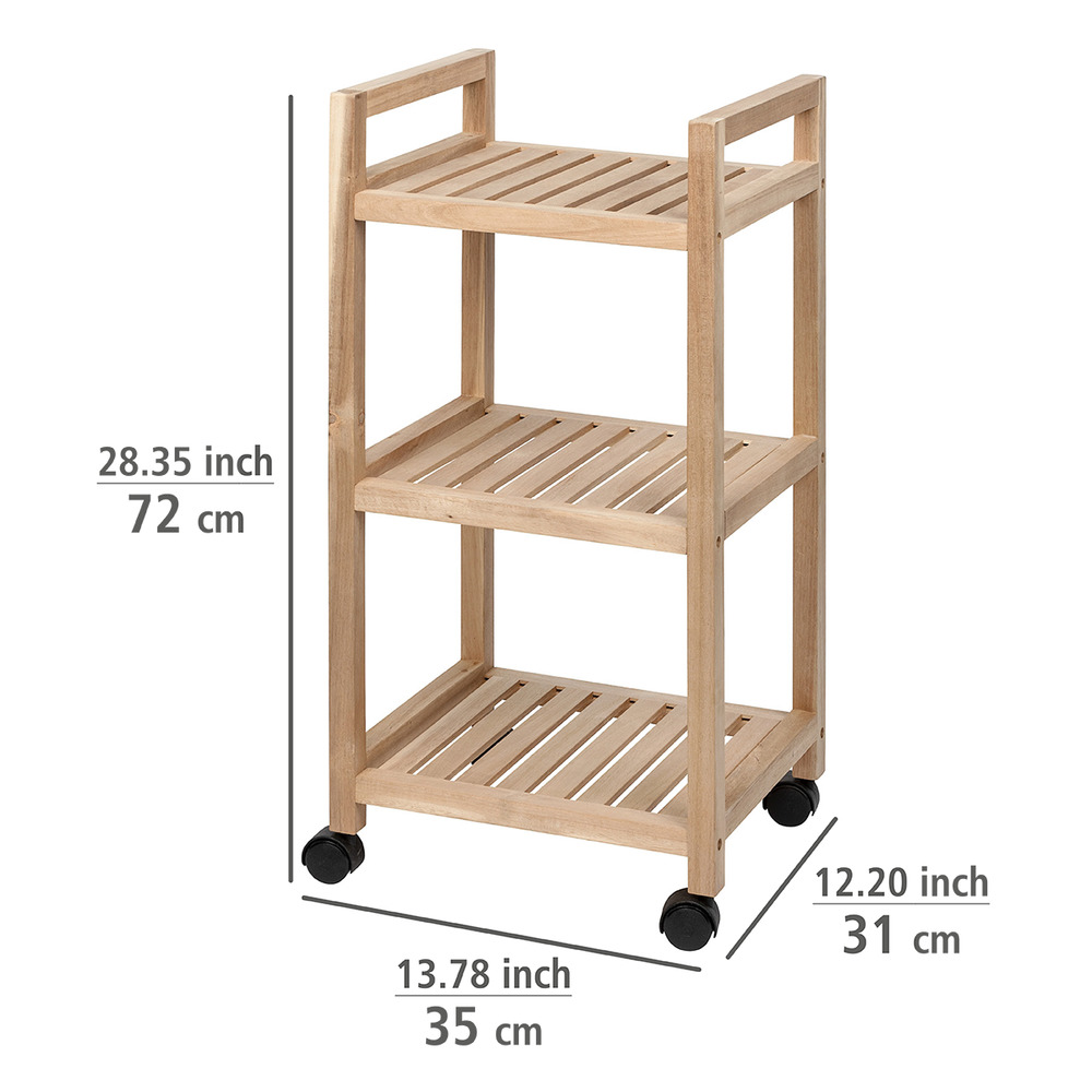 Etagère à roulettes 3 niveaux, bois FSC, Acina, 35x72x31 cm  avec 4 roulettes