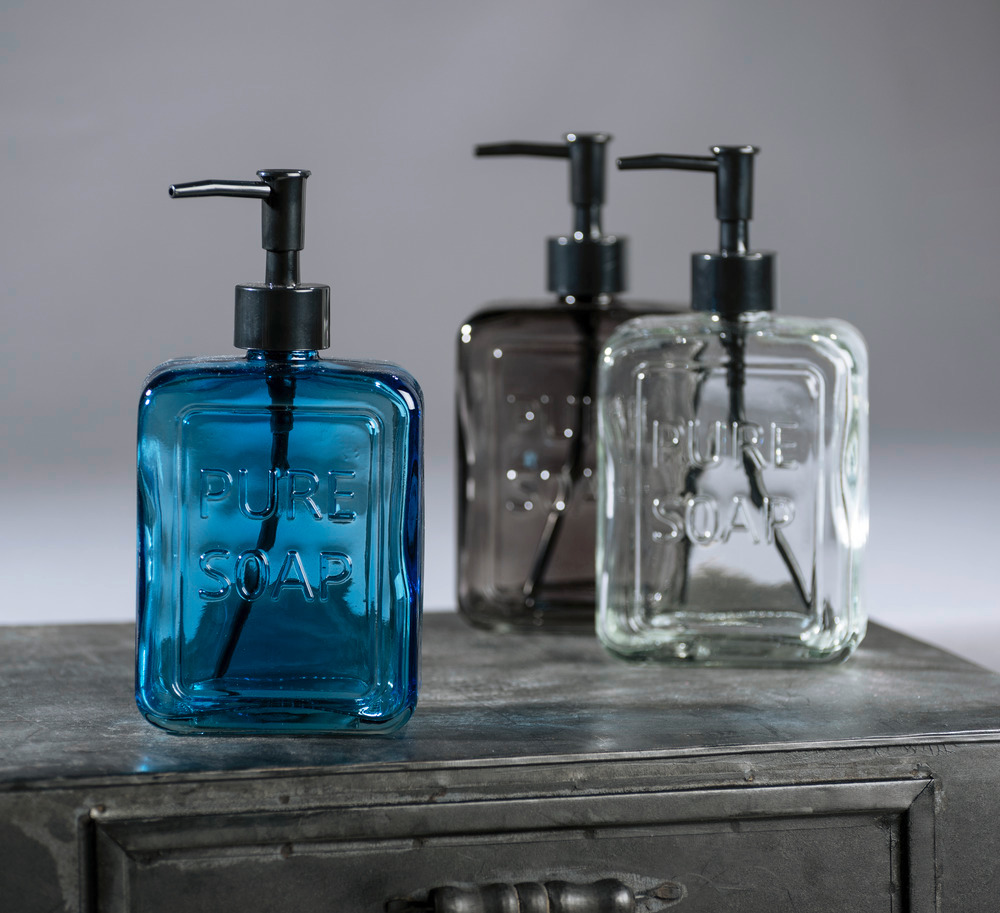 Distributeur de savon liquide, "Pure Soap", verre, bleu  Distributeur savon liquide en verre