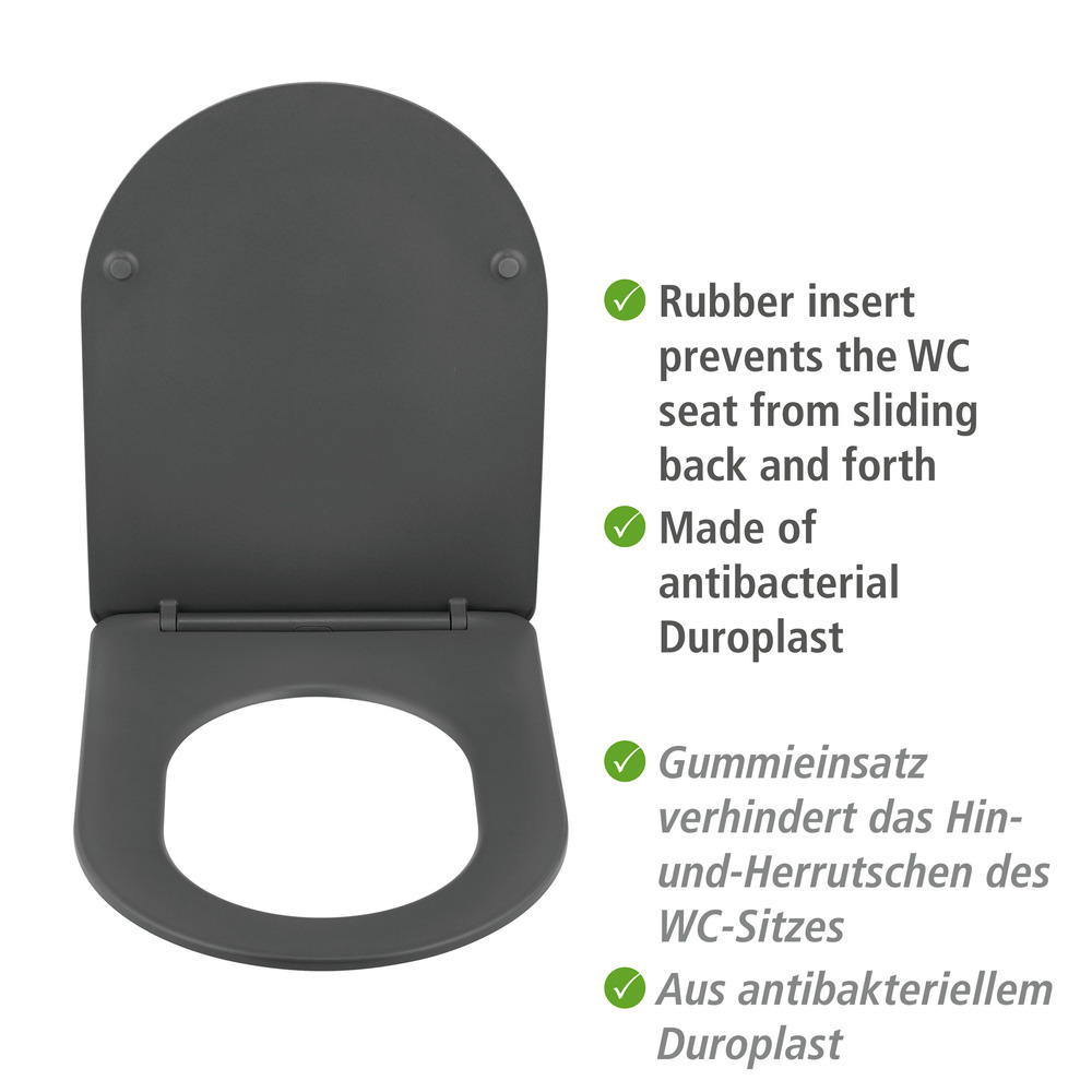 Siège WC Galati Anthracite mat  en plastique thermodurcissable, effet soft touch