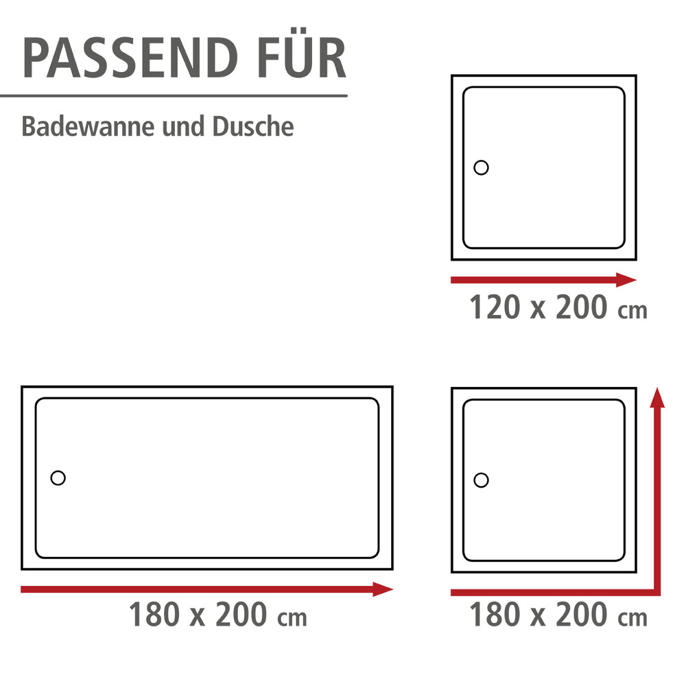 Rideau de douche anti-moisissure Flex Astera  lavable, 180 x 200 cm