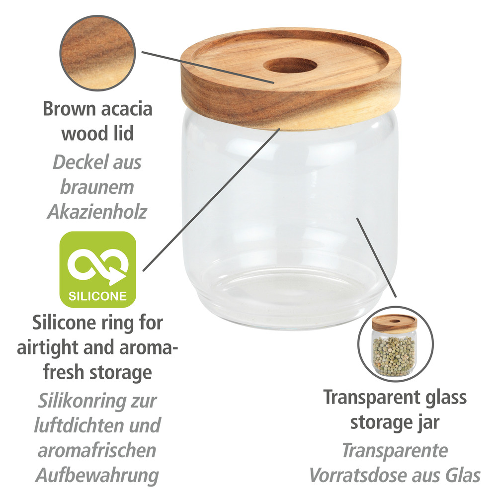 Boîte de conservation alimentaire Vido 0,45 litres  Boîte en verre avec couvercle en bois d'acacia