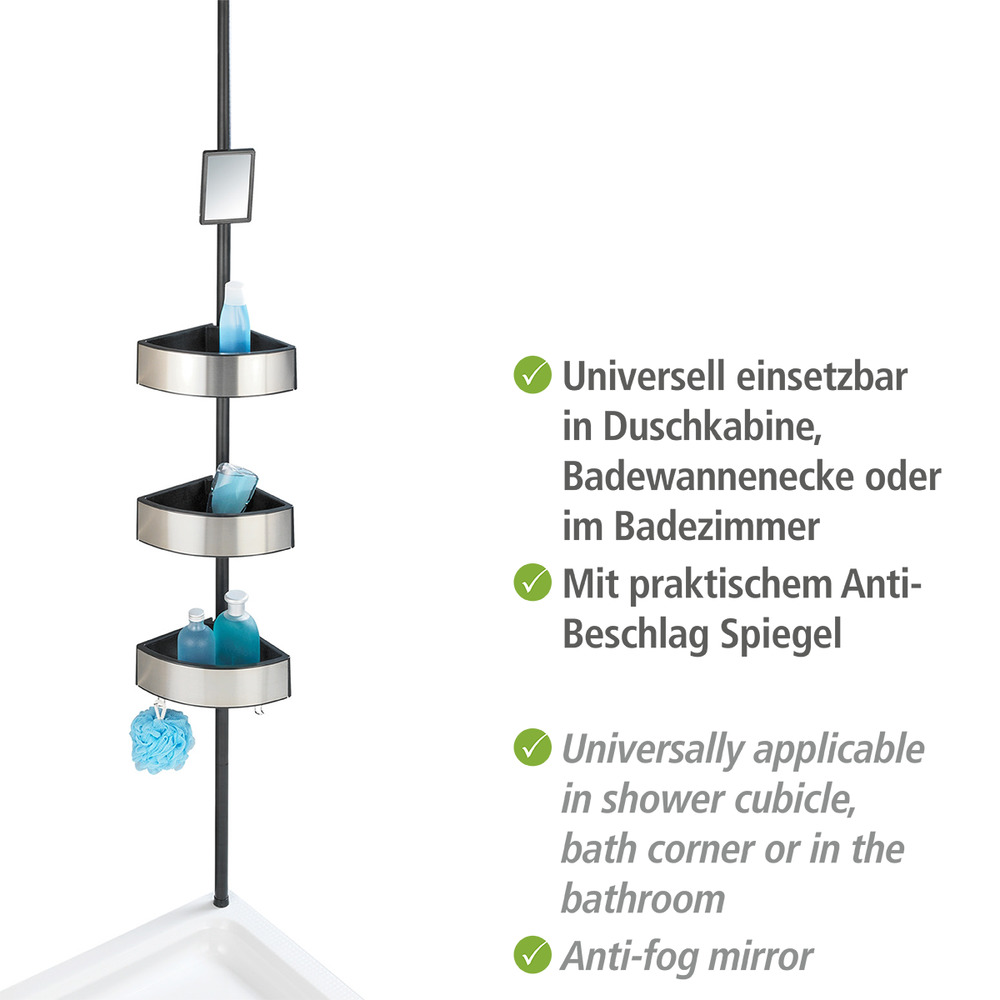 Étagère angle douche télescopique, sans perçage, Premium, Acier noir  Acier inoxydable