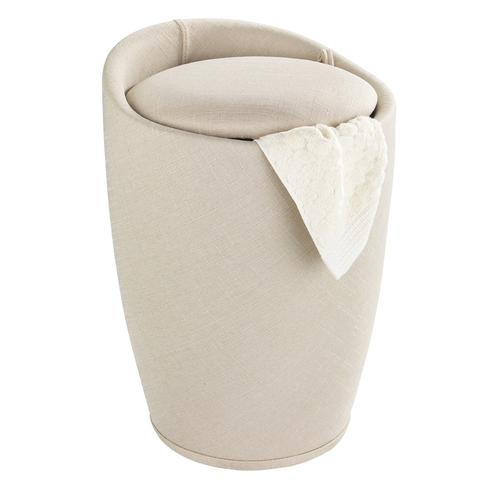 Tabouret de salle de bain Candy beige aspect lin  coffre à linge