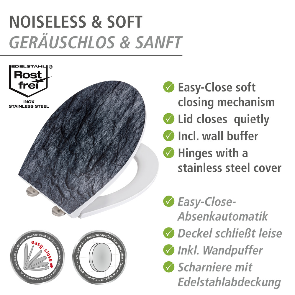 Abattant Slate Rock, Easy-Close, Fix-Clip, Duroplast   en plastique thermodurcissable antibactérien