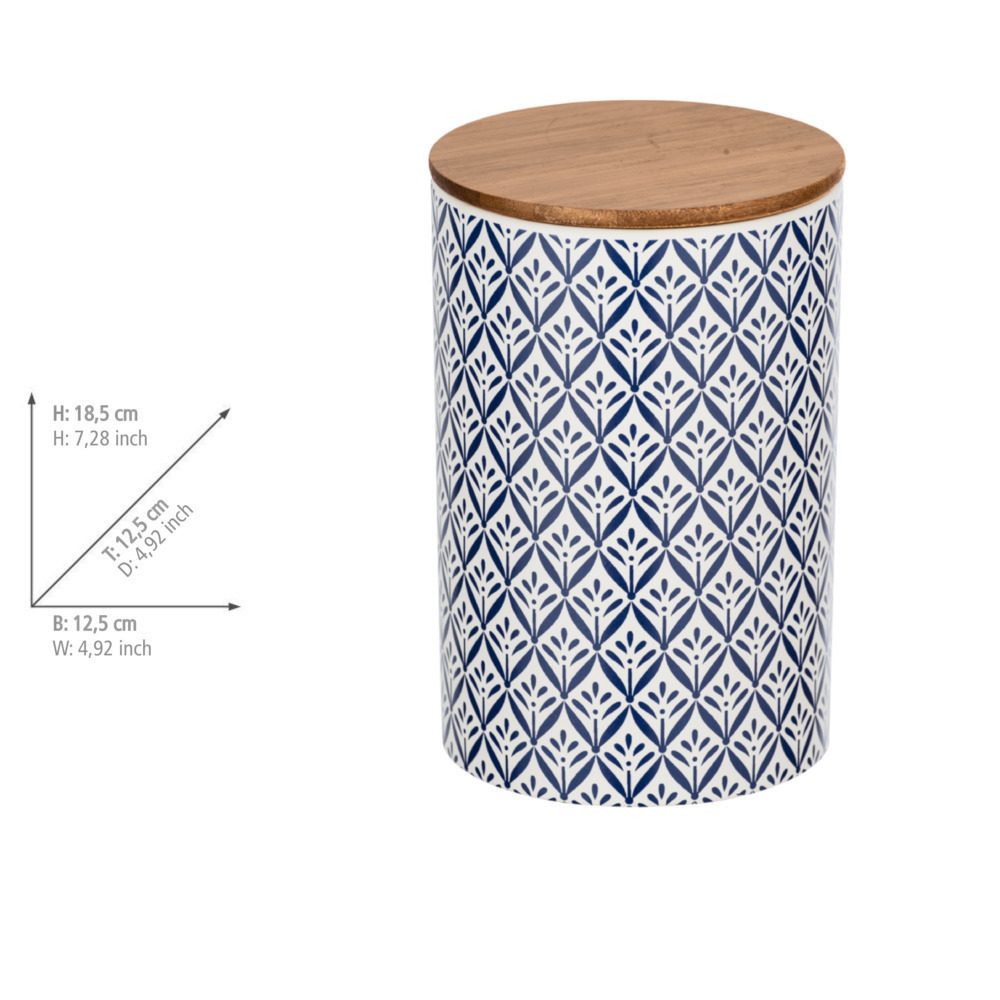 Boîte de rangement Lorca 1,45 l  Boîte en céramique au motif d'ornement méditerranéen, bleu et blanc