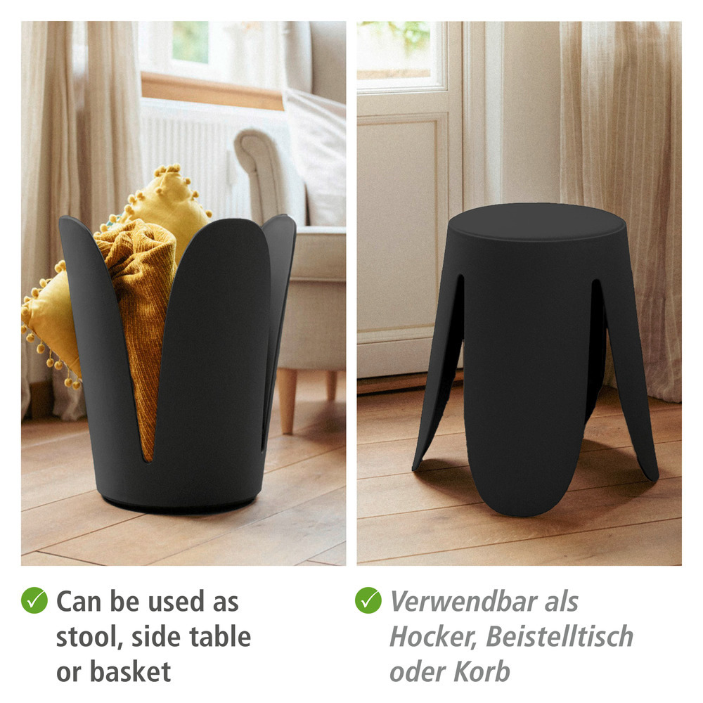 Tabouret de salle de bain Comiso Noir mat  peut supporter jusqu'à 180 kg