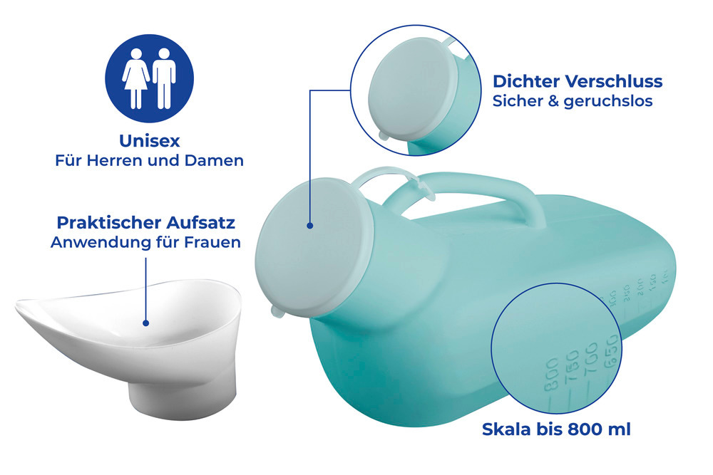 Urinal unisexe avec ensemble de nettoyage  3 pièces