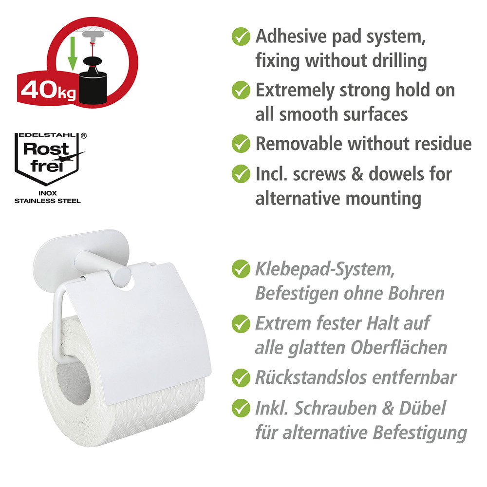 Turbo-Loc® Distributeur de papier toilette avec couvercle Orea White matt  en acier inoxydable