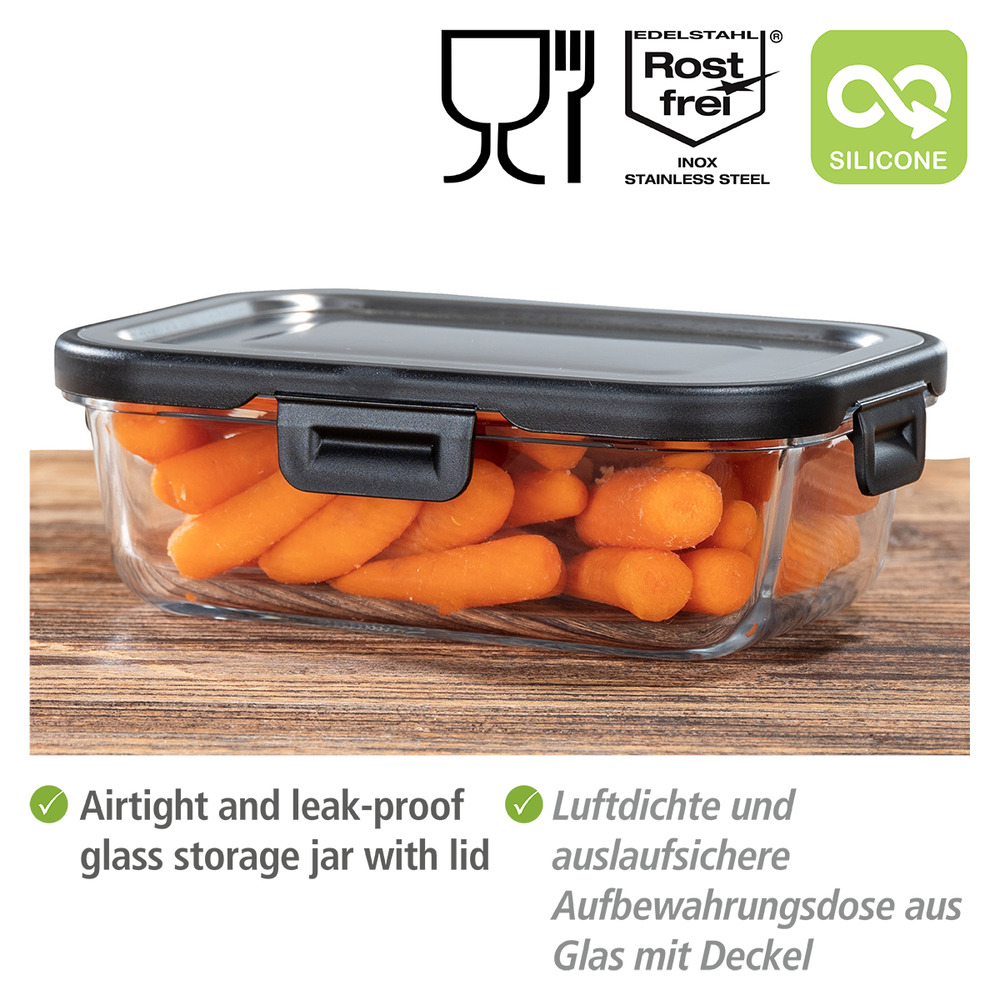 Boîte de rangement cuisine en verre Steel 0,6 litres  Couvercle en inox