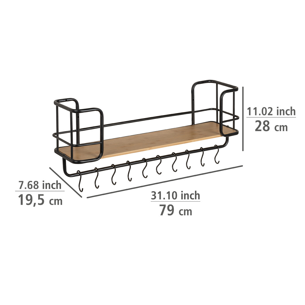 Etagère murale industrielle, étagère murale bois acier noir avec crochet de suspension cuisine,   Etagere salle de bain murale avec crochet porte servietteBois et acier noir