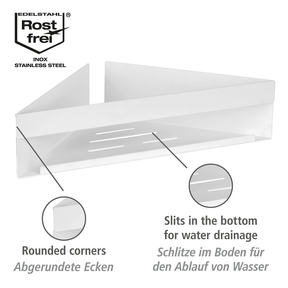 Turbo-Loc® tablette d'angle Genova White matt  Fixer sans percer avec un tampon adhésif spécial