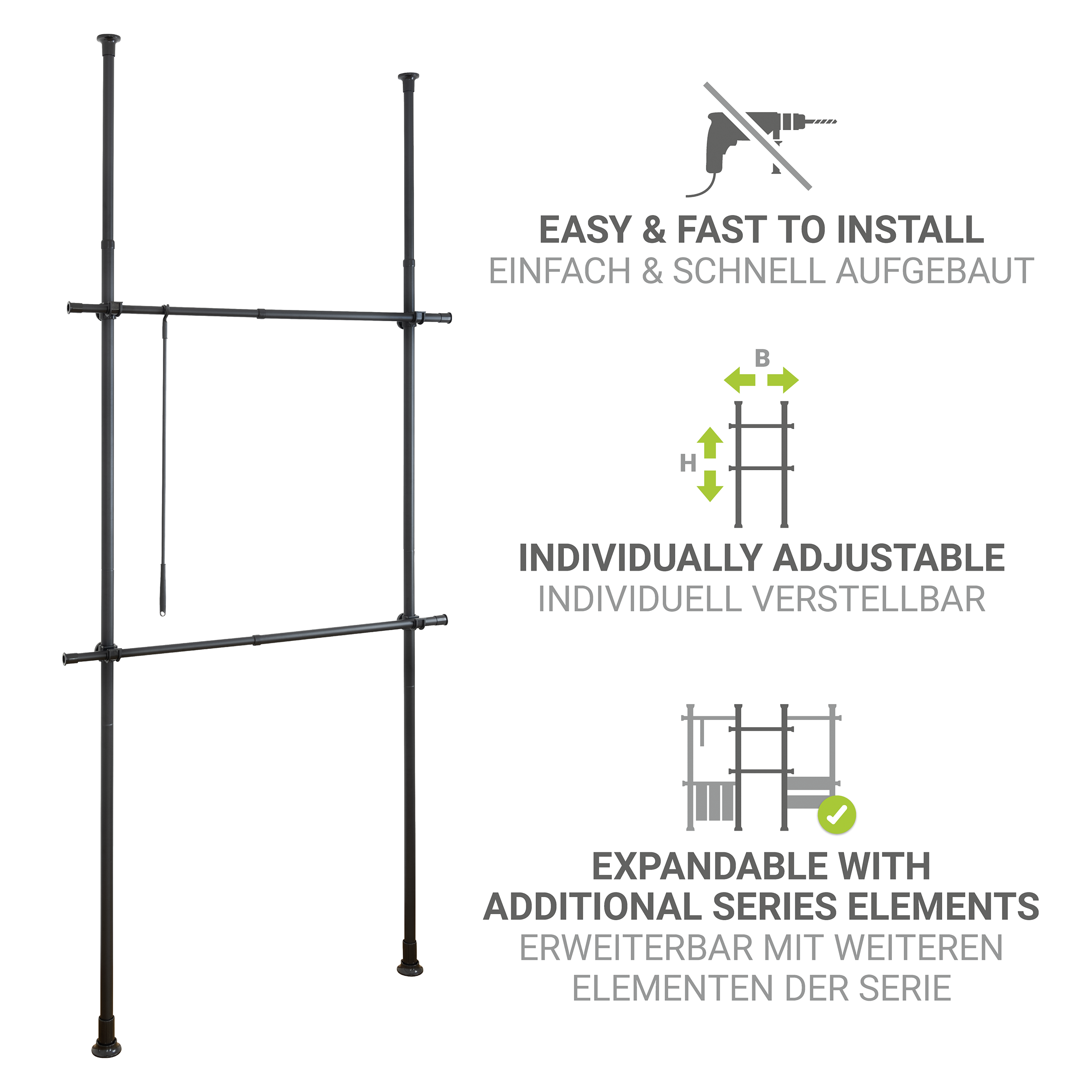 Système télescopique Herkules Basic Noir  en acier revêtu par poudre