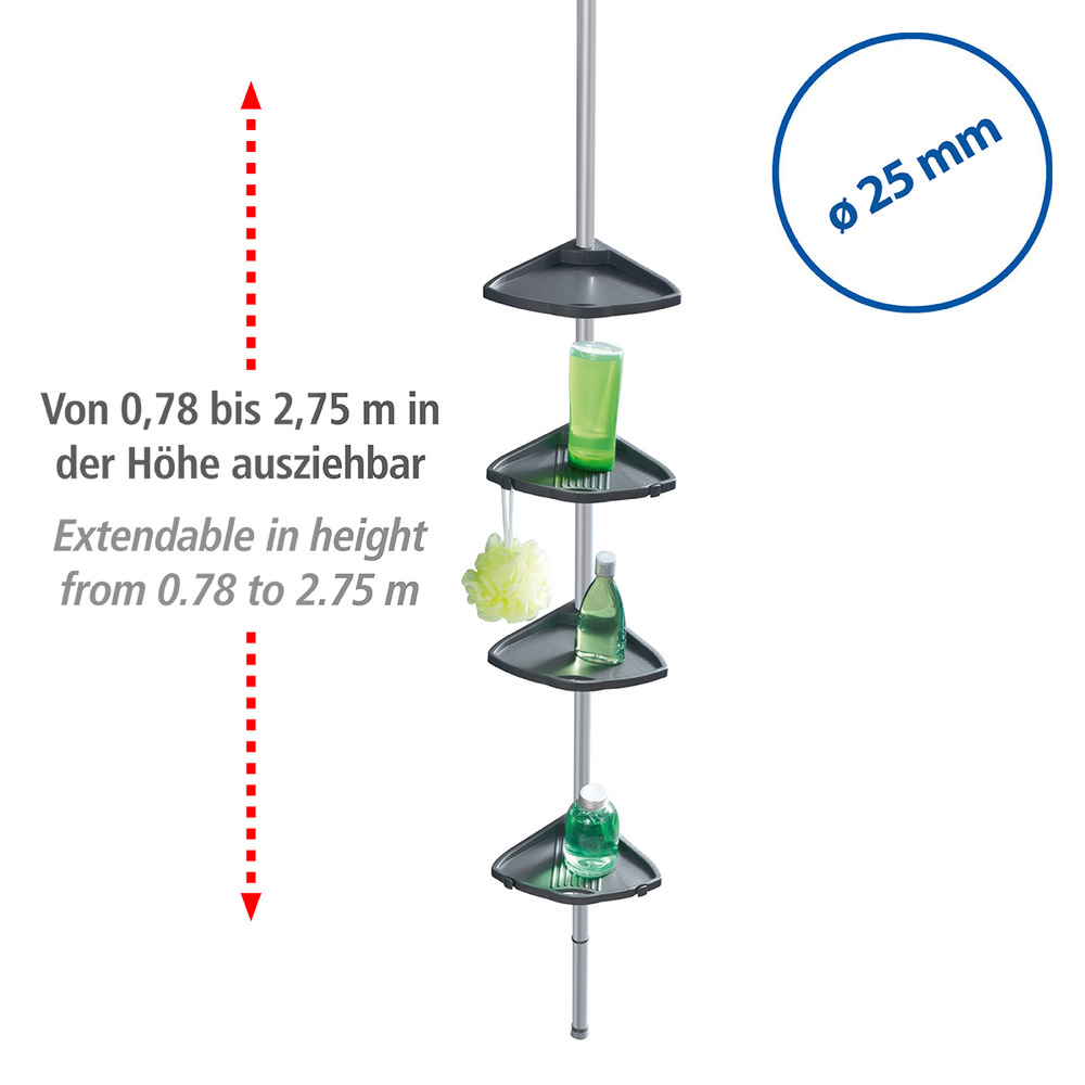 Étagère de douche télescopique Compact  4 tablettes et 4 crochets