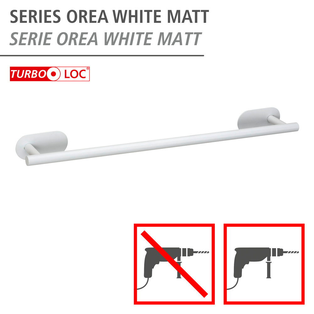 Turbo-Loc® Barre à linge de bain Uno Orea White mat, 60 cm  en acier inoxydable