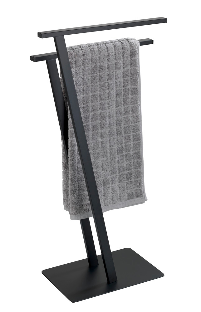 Porte serviettes salle de bain, porte serviette sur pied, acier noir mat, Lirio  garde-robe