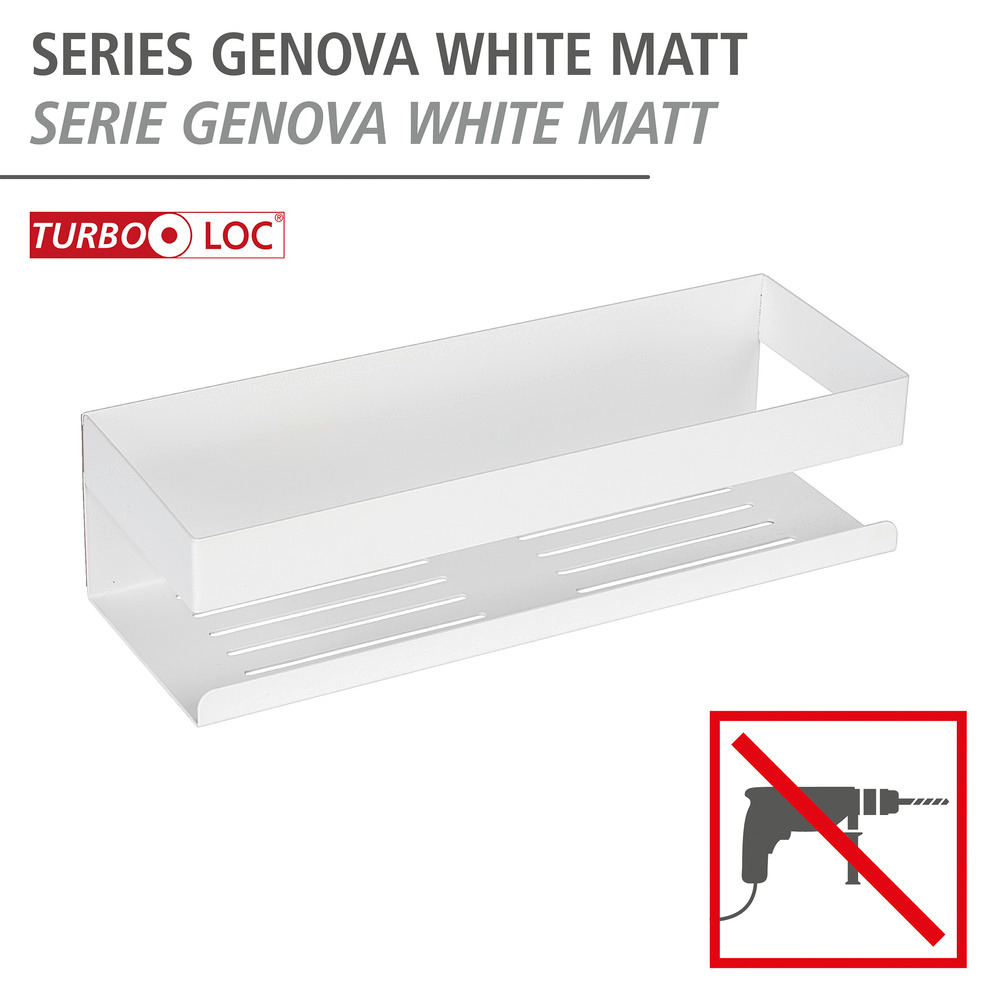 Tablette murale Turbo-Loc® Genova Blanc mat  Fixer sans percer avec un tampon adhésif spécial