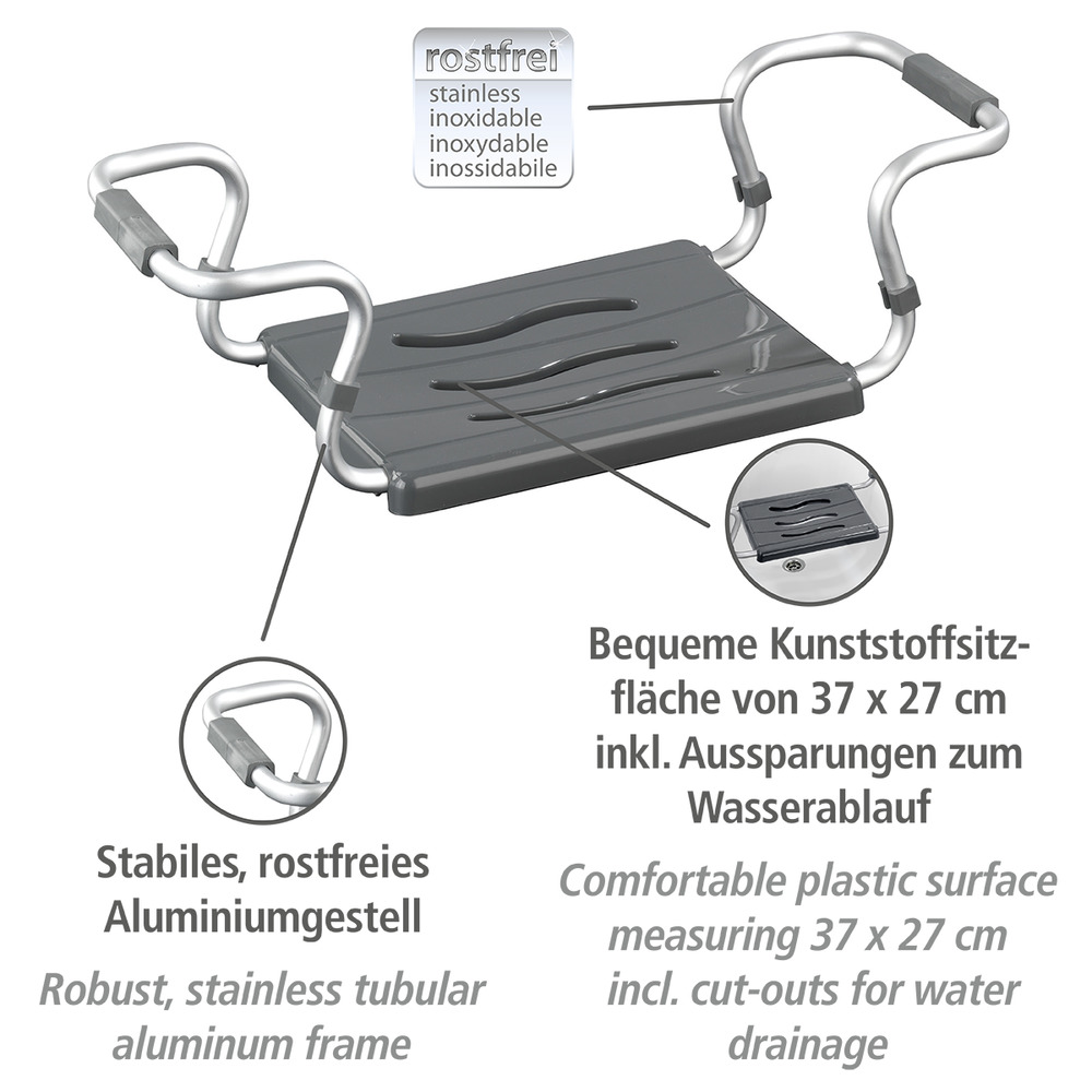 Siège de baignoire Gris  extensible, capacité de charge 150 kg