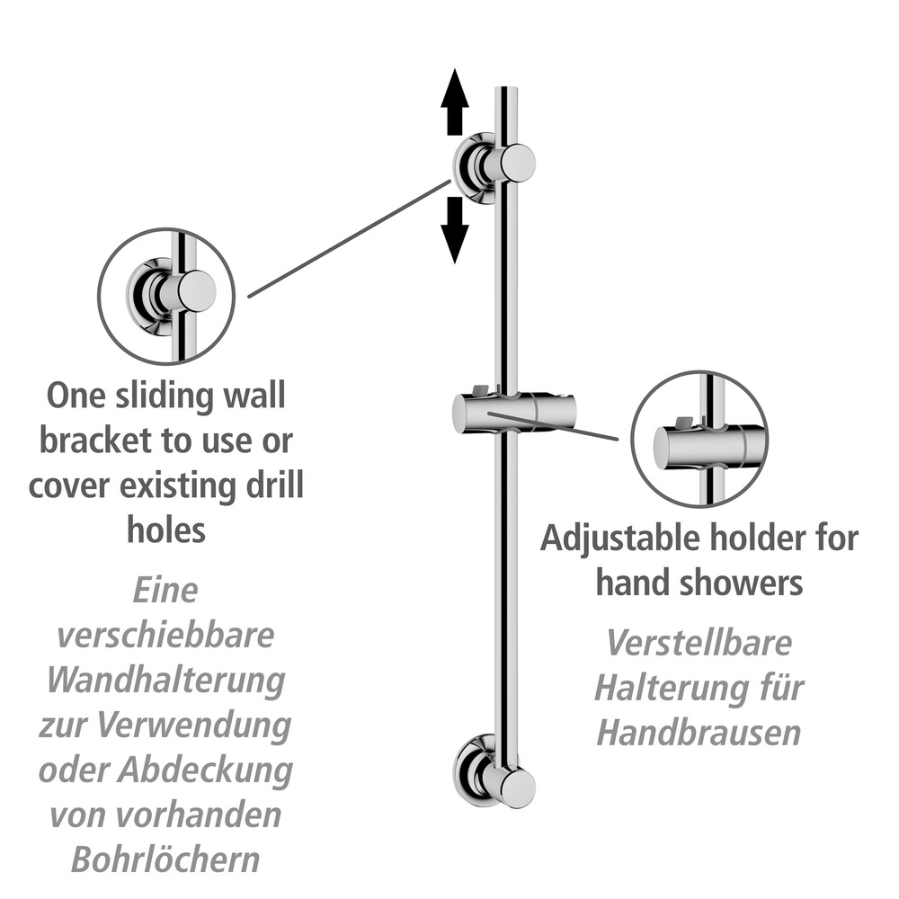 Barre de douche en chrome  Fixation sans perçage