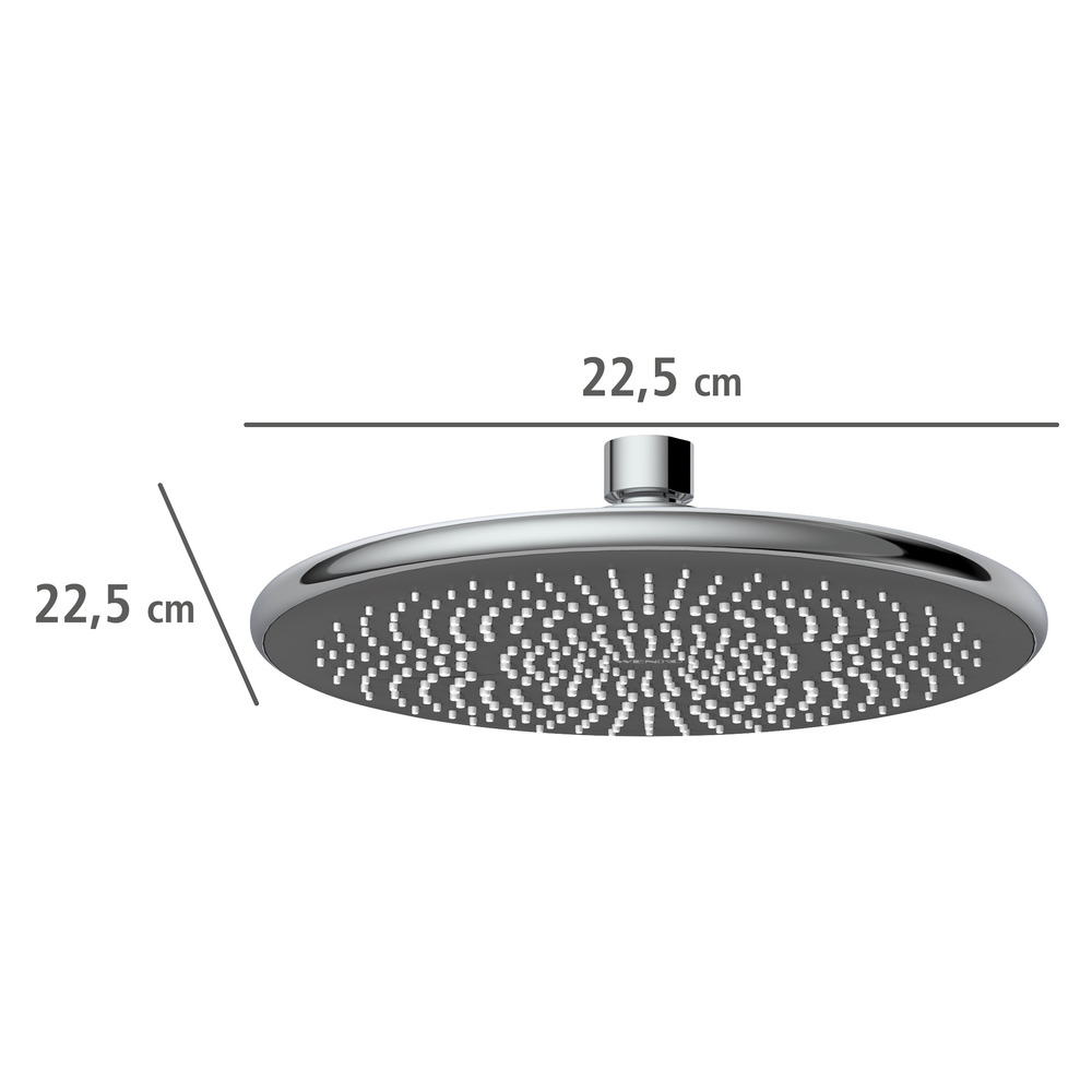 Pommeau de douche italienne, tête de douche effet pluie, 40% économie d'eau, ø225 mm, finition chromée noir  Ø 22,5 cm