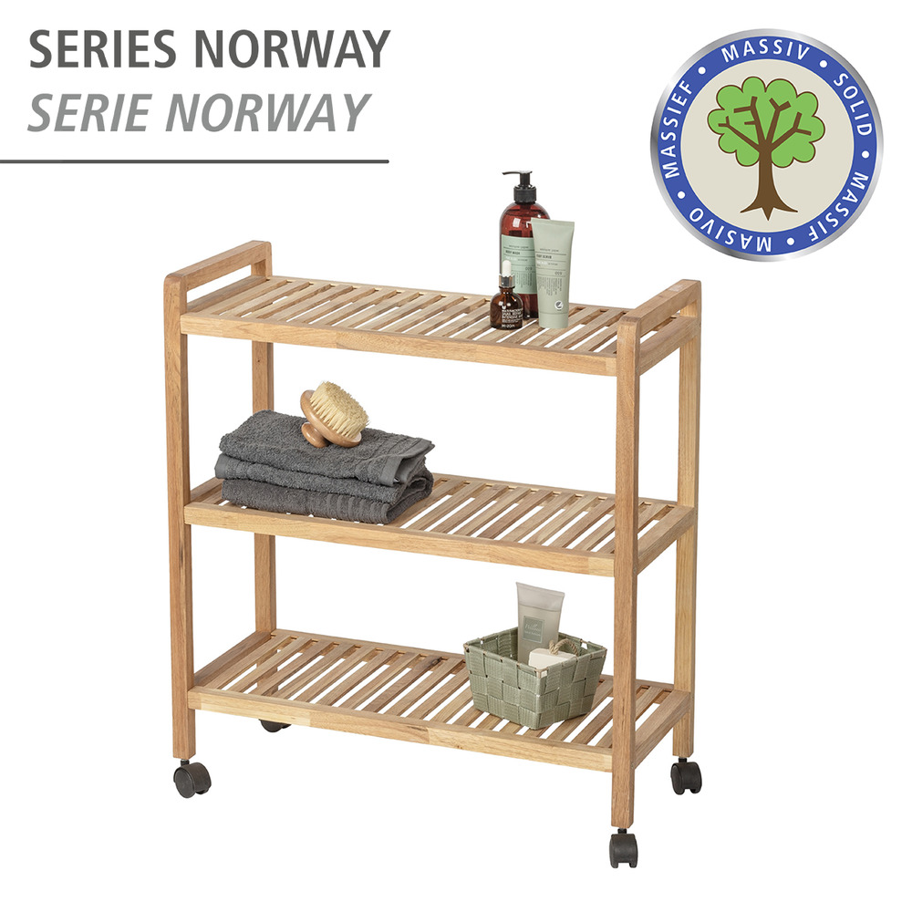 Etagère à roulettes 3 niveaux, bois Noyer, Norway,  65x72x31 cm  en noyer massif