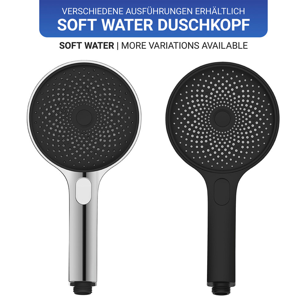 Pommeau de douche 3 jets, ø13 cm, finition noir mat, embout universel 1/2", Softwater  ø13 cm