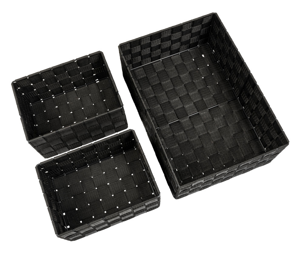 Set de corbeille Adria 3 pc noir  2 corbeilles de bain M, 1 x corbeille de bain L