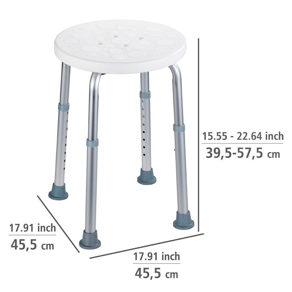 Tabouret de douche, réglable en hauteur  aluminium, plastique