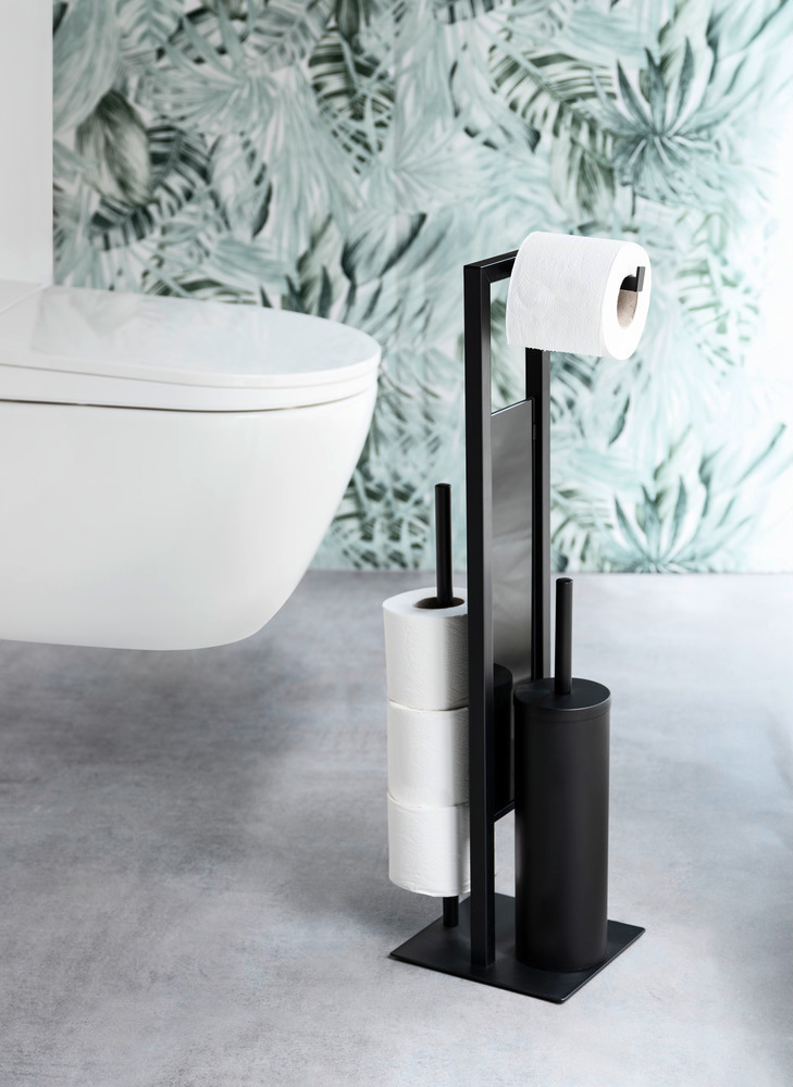 Combiné WC Rivalta noir  Avec distributeur de papier toilette et support pour rouleaux de rechange