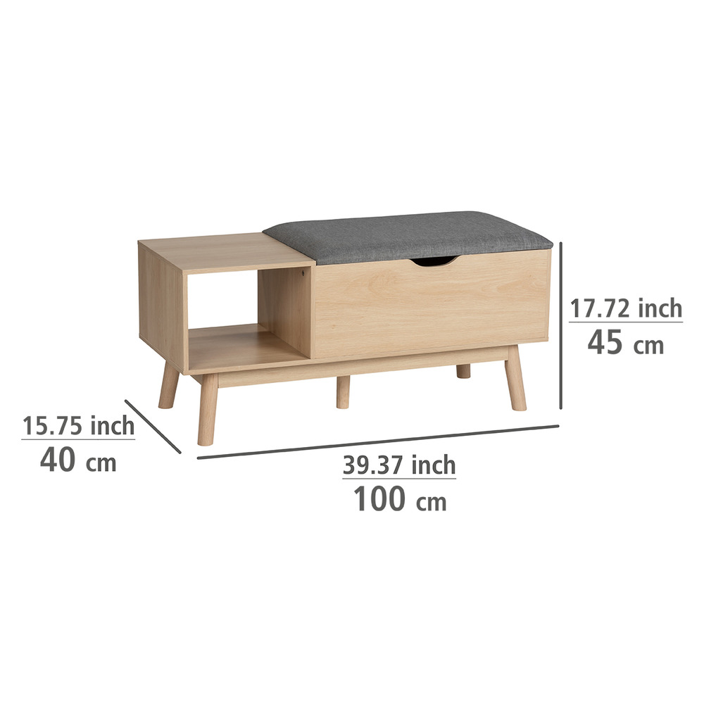 Banc d'entree avec rangement Edda, meuble chaussure entrée - banc coffre rangement chaussures,   coussin d'assise en polyester