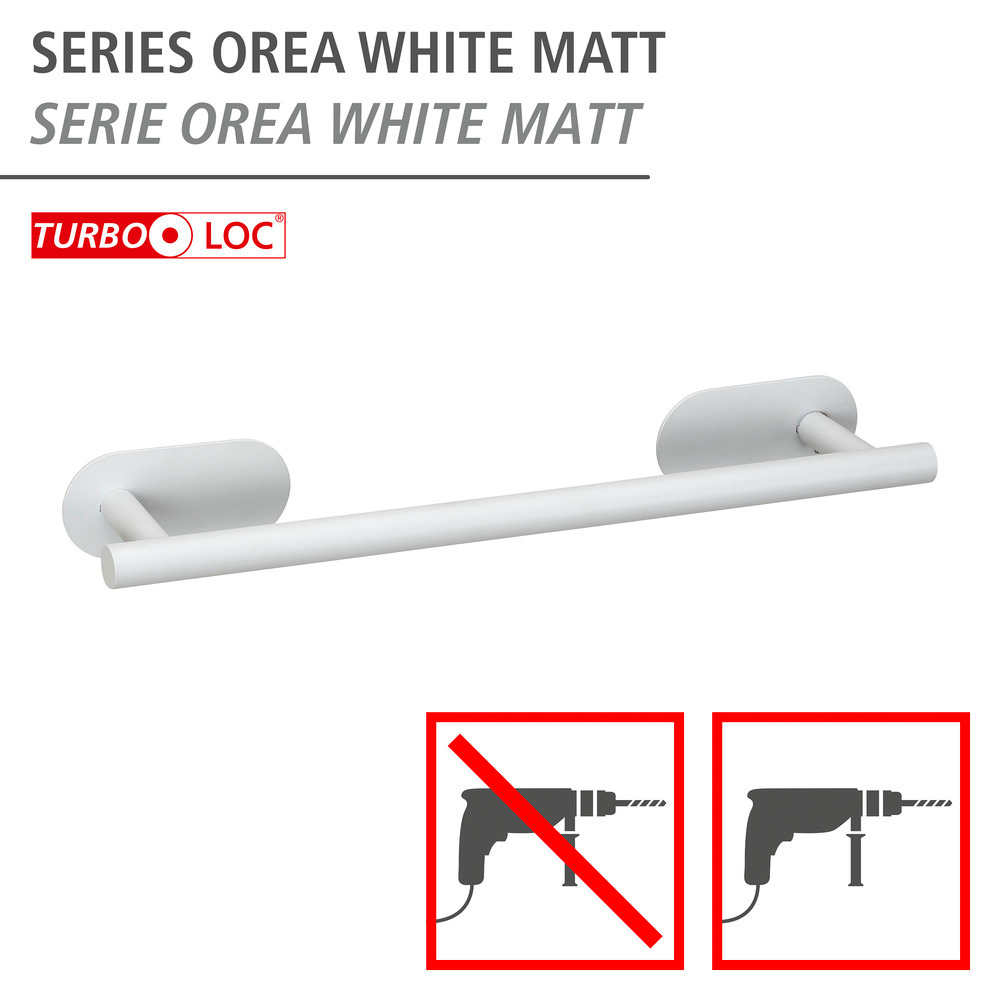 Turbo-Loc® Barre à linge de bain Uno Orea Blanc mat, 40 cm  en acier inoxydable