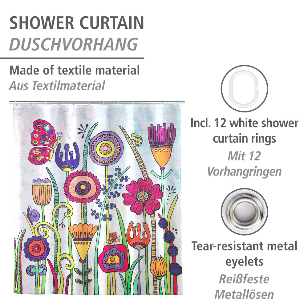 Rideau de douche Full Bloom  Polyester, 180 x 200 cm, lavable