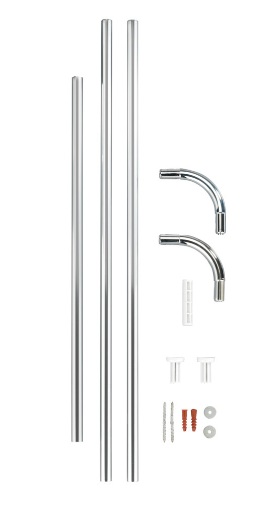 Barre de douche angle, tringle de rideau de douche, universel chromé, aluminium inox, Ø 2 cm  aluminium, Ø 2 cm,adaptable en forme et en longueur