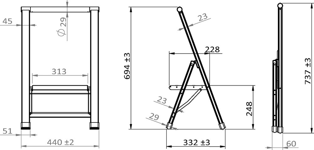 Escabeau pliant design en aluminium  1 marche