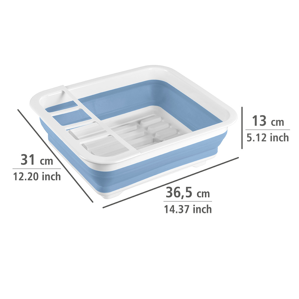 Égouttoir à vaisselle Gaia pliable blanc/bleu  avec porte-couverts et support d'assiettes