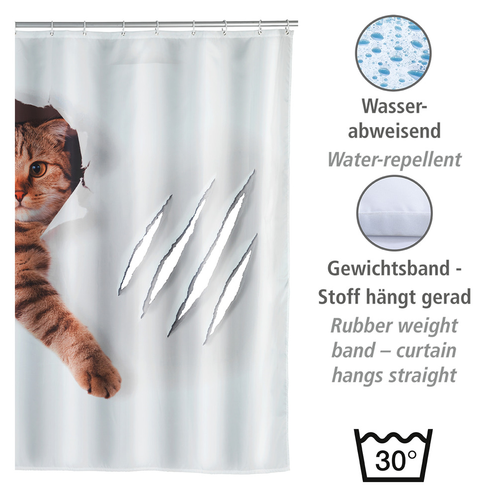 Rideau de douche Cute Cat  polyester, 180 x 200 cm, lavable