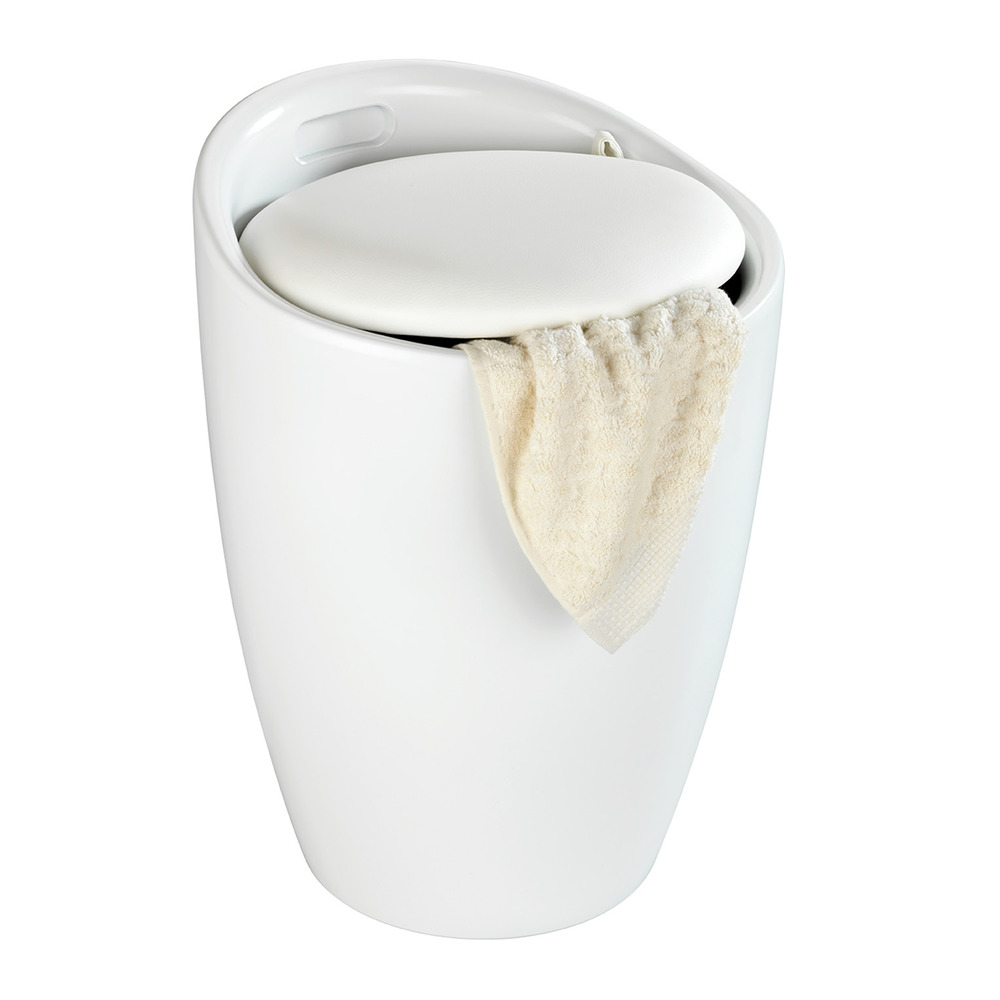 Tabouret de douche Candy Blanc mat  avec collecteur de linge amovible