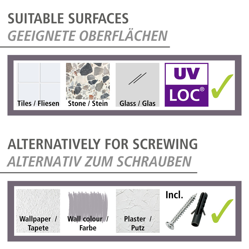 UV-Loc® Porte-serviettes Duo Isera, 60 cm  Fixation sans percer grâce à un système adhésif innovant