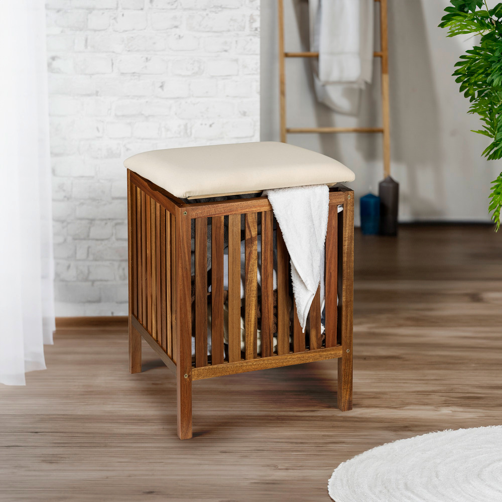 Tabouret de salle de bain mod. Fondi  en bois d'acacia massif