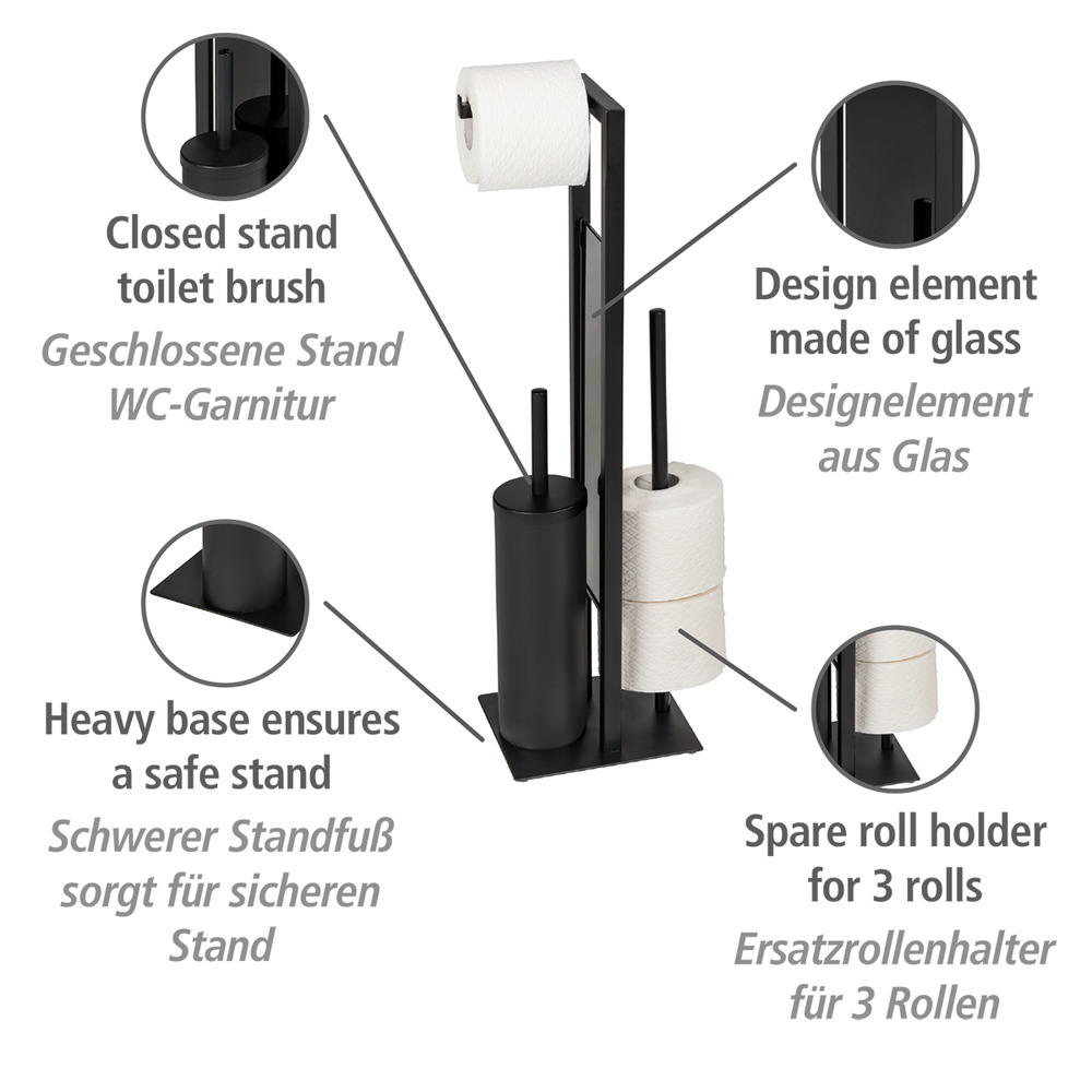 Combiné WC Rivalta noir  Avec distributeur de papier toilette et support pour rouleaux de rechange