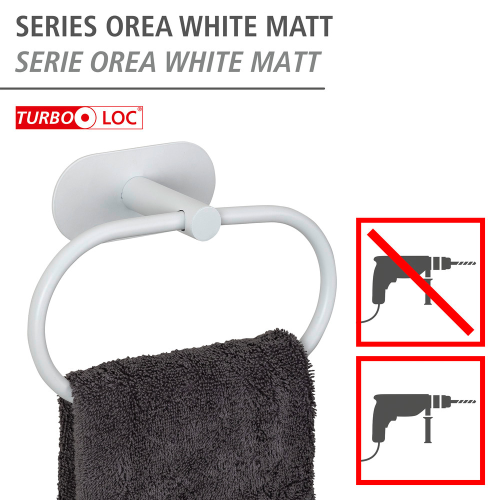 Turbo-Loc® Anneau porte-serviettes Orea Blanc mat  en acier inoxydable