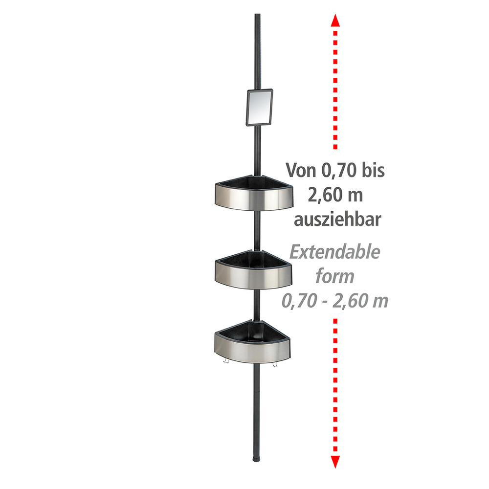 Étagère angle douche télescopique, sans perçage, Premium, Acier noir  Acier inoxydable