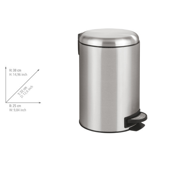 Poubelle cosmétique à pédale Leman Easy Close acier inox  12 l