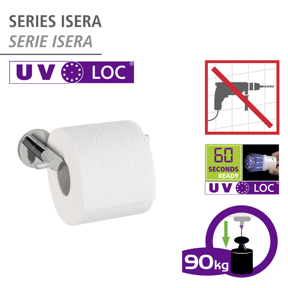 UV-Loc® Porte papier WC Isera  Fixation sans percer grâce à un système adhésif innovant