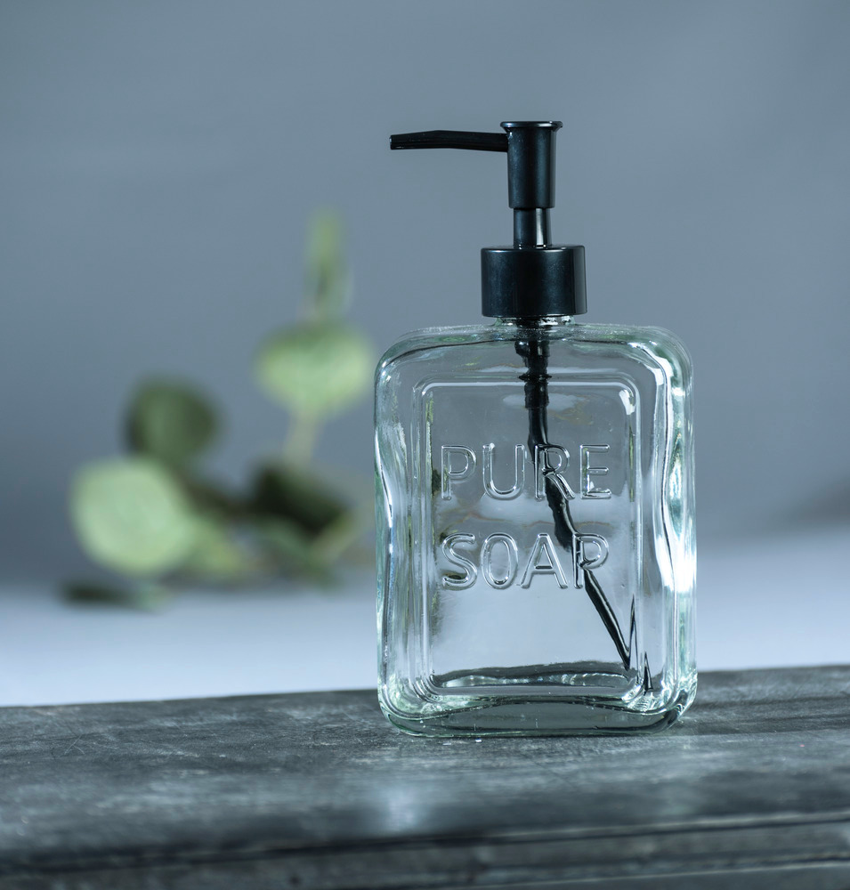 Distributeur de savon liquide, "Pure Soap", verre, transparent  Distributeur savon liquide en verre