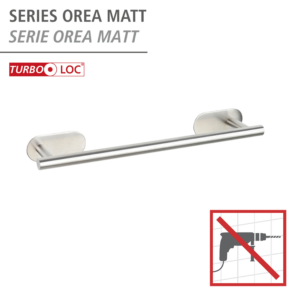 Porte Serviette mural inox mat,  solution sans perçage, innovation "Turbo Loc Plus", Longueur 40 cm, Orea  Porte serviette mural sans perçage